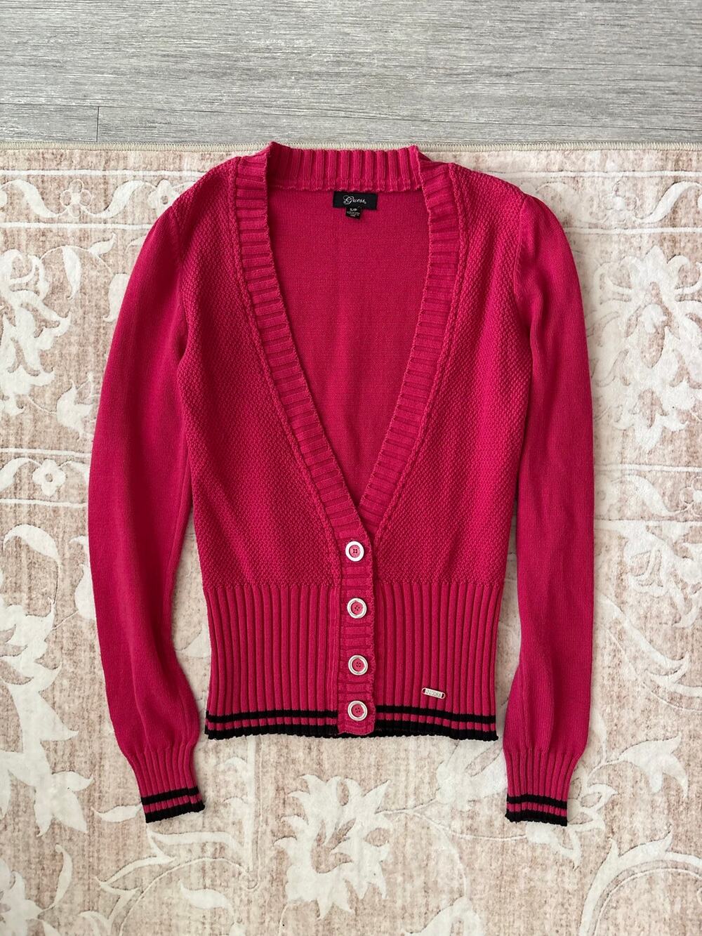 Y2k Guess Pink Ribbed Cardigan